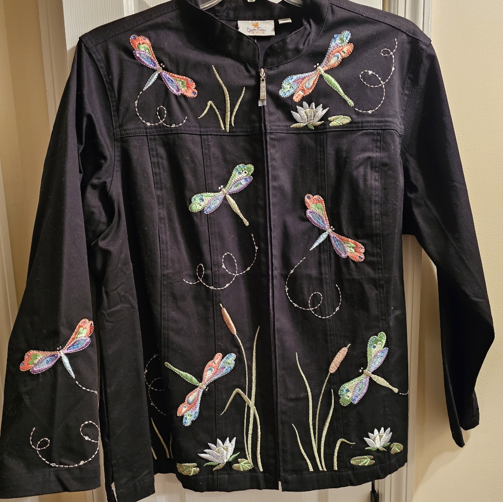 Quacker Factory Black Jacket with Dragonflies NWT